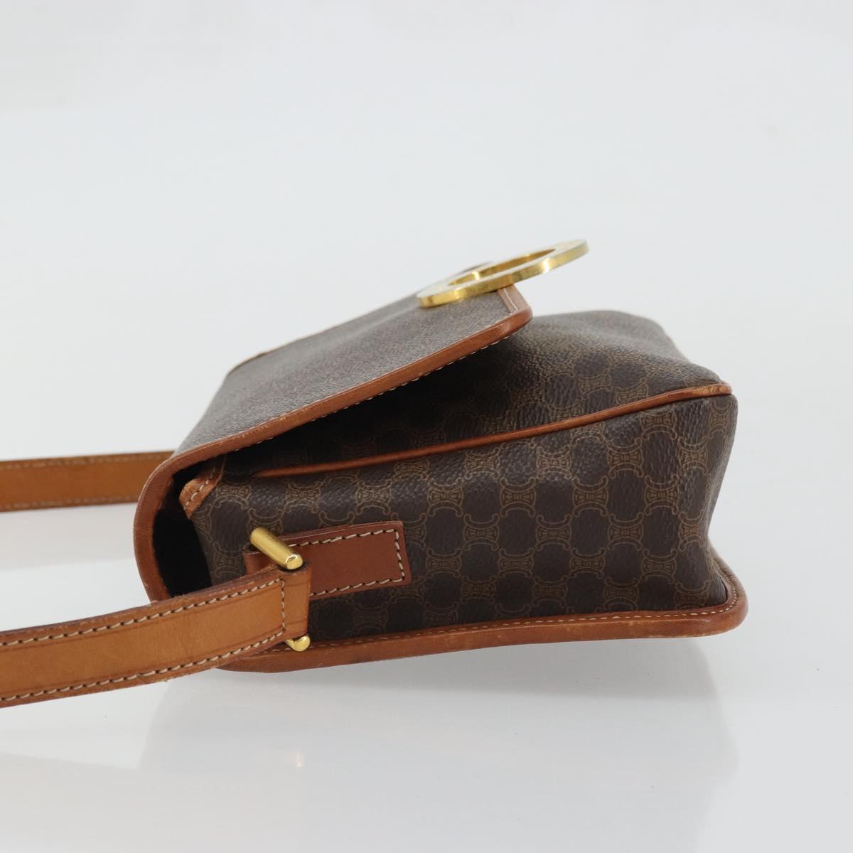 CELINE Macadam Canvas Circle Shoulder Bag PVC Leather Brown Gold Auth YKZ1254A