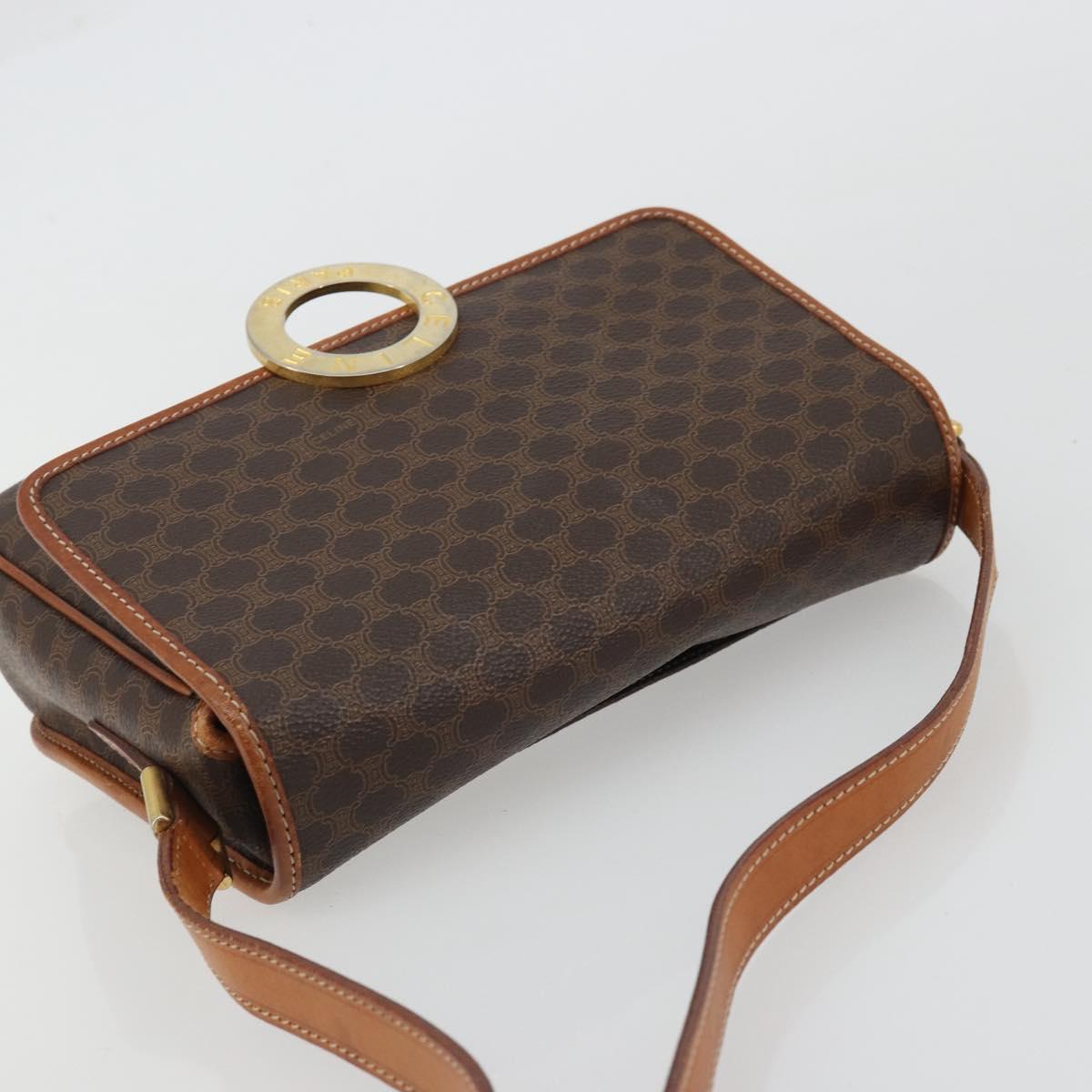 CELINE Macadam Canvas Circle Shoulder Bag PVC Leather Brown Gold Auth YKZ1254A