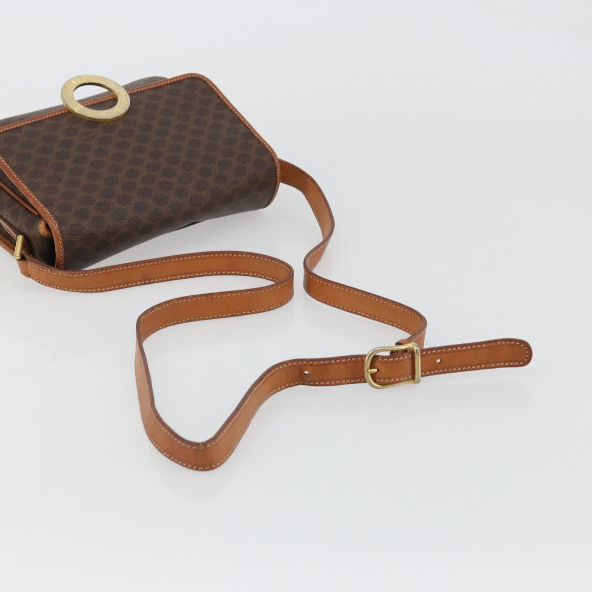 CELINE Macadam Canvas Circle Shoulder Bag PVC Leather Brown Gold Auth YKZ1254A
