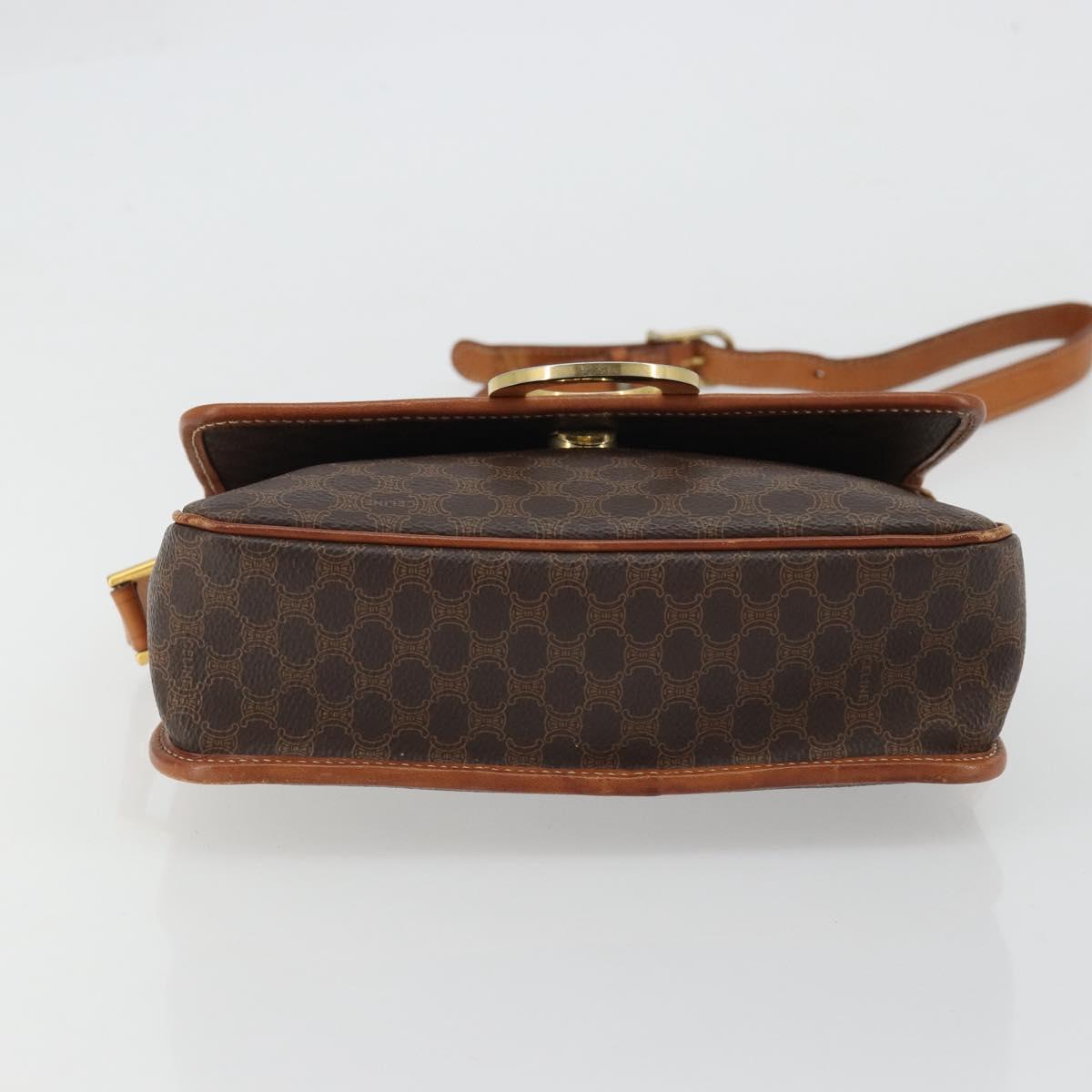 CELINE Macadam Canvas Circle Shoulder Bag PVC Leather Brown Gold Auth YKZ1254A
