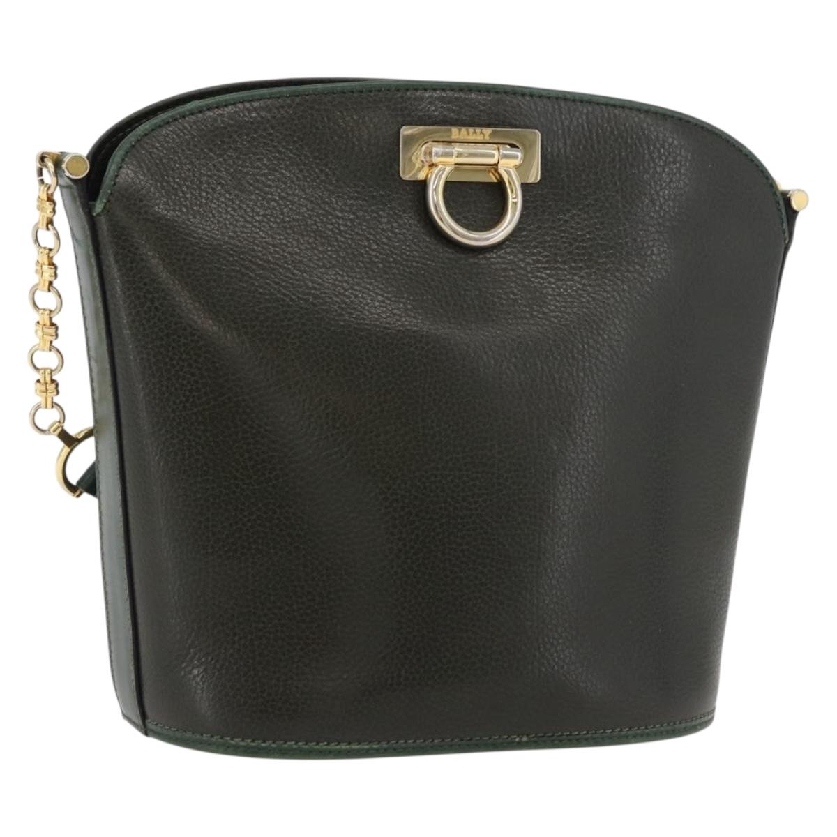 BALLY Shoulder Bag Leather Green Gold Auth YKZ1255