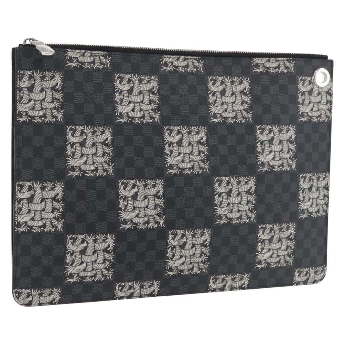 LOUIS VUITTON Damier Graphite Pochette Jules GM Clutch Bag M61232 Auth YKZ1258A