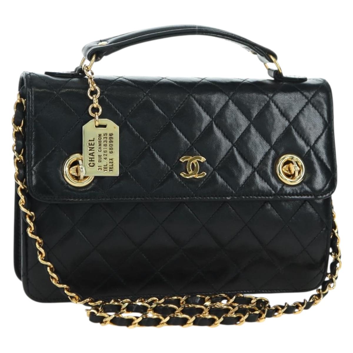 CHANEL Matelasse Double Turn Lock Chain Bag Lamb Skin 2way CC Auth YKZ1263SV