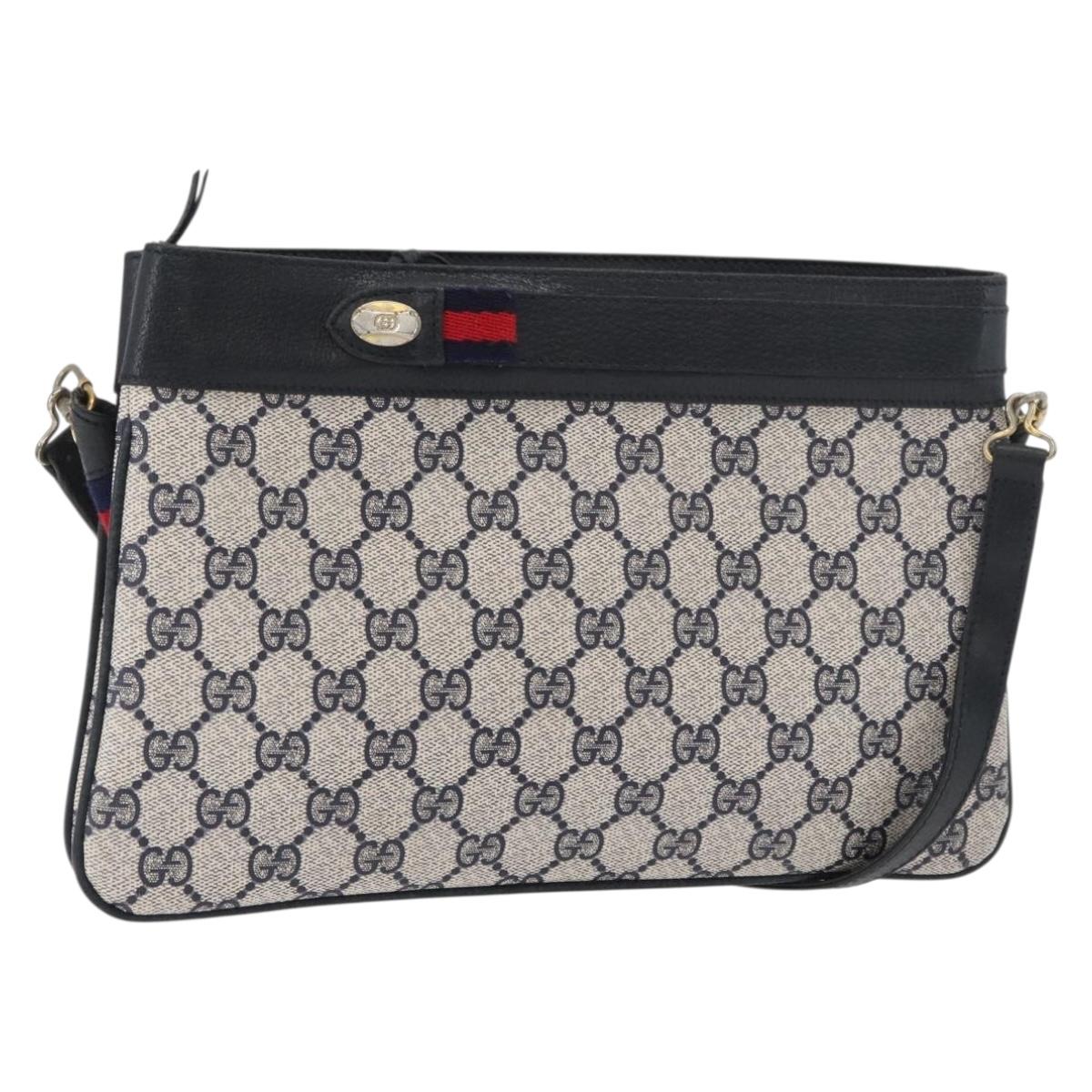 GUCCI GG Supreme Sherry Line Shoulder Bag PVC Navy Gold 904 02 035 Auth YKZ1274