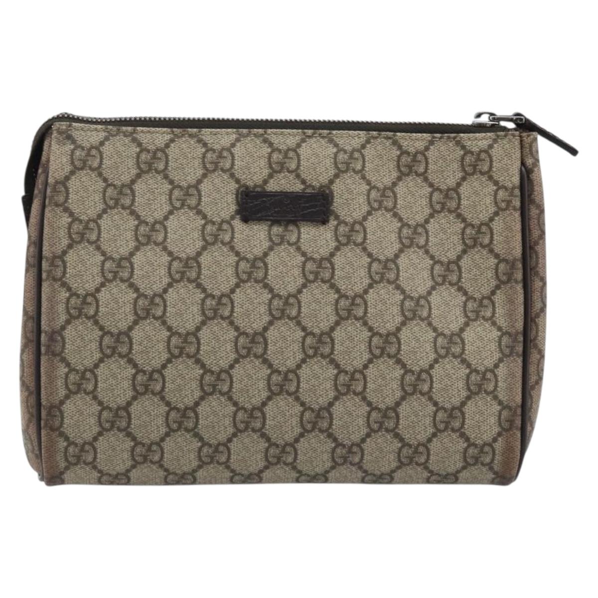 GUCCI GG Supreme Clutch Bag PVC Beige Silver 131022 Auth YKZ127A