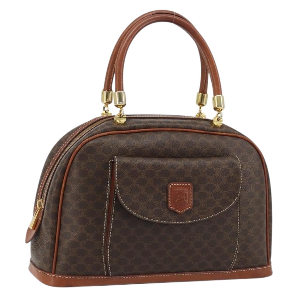 CELINE Macadam Canvas Boston Bag PVC Leather Brown Gold Auth YKZ1280A