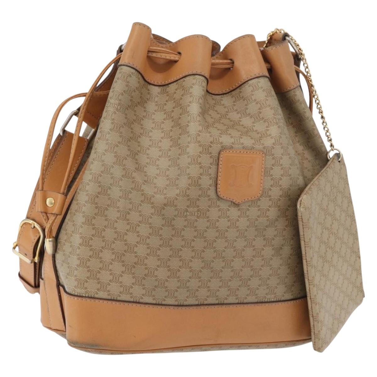 CELINE Macadam Canvas Shoulder Bag PVC Beige Gold Auth YKZ1283