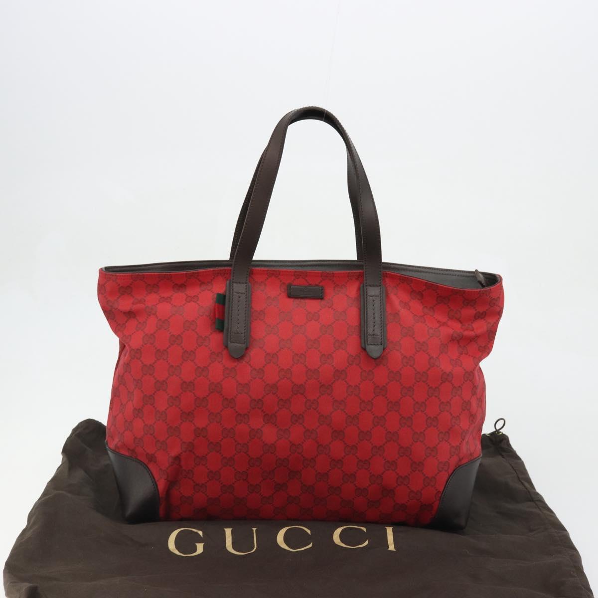 GUCCI GG Canvas Tote Bag Red Gold 308928 Auth YKZ1284A