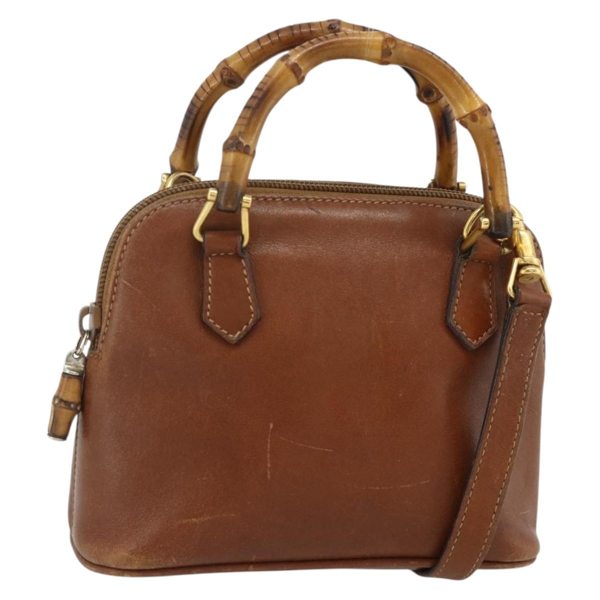 GUCCI Bamboo Hand Bag Leather 2way Brown Gold 007 1014 0231 Auth YKZ1296