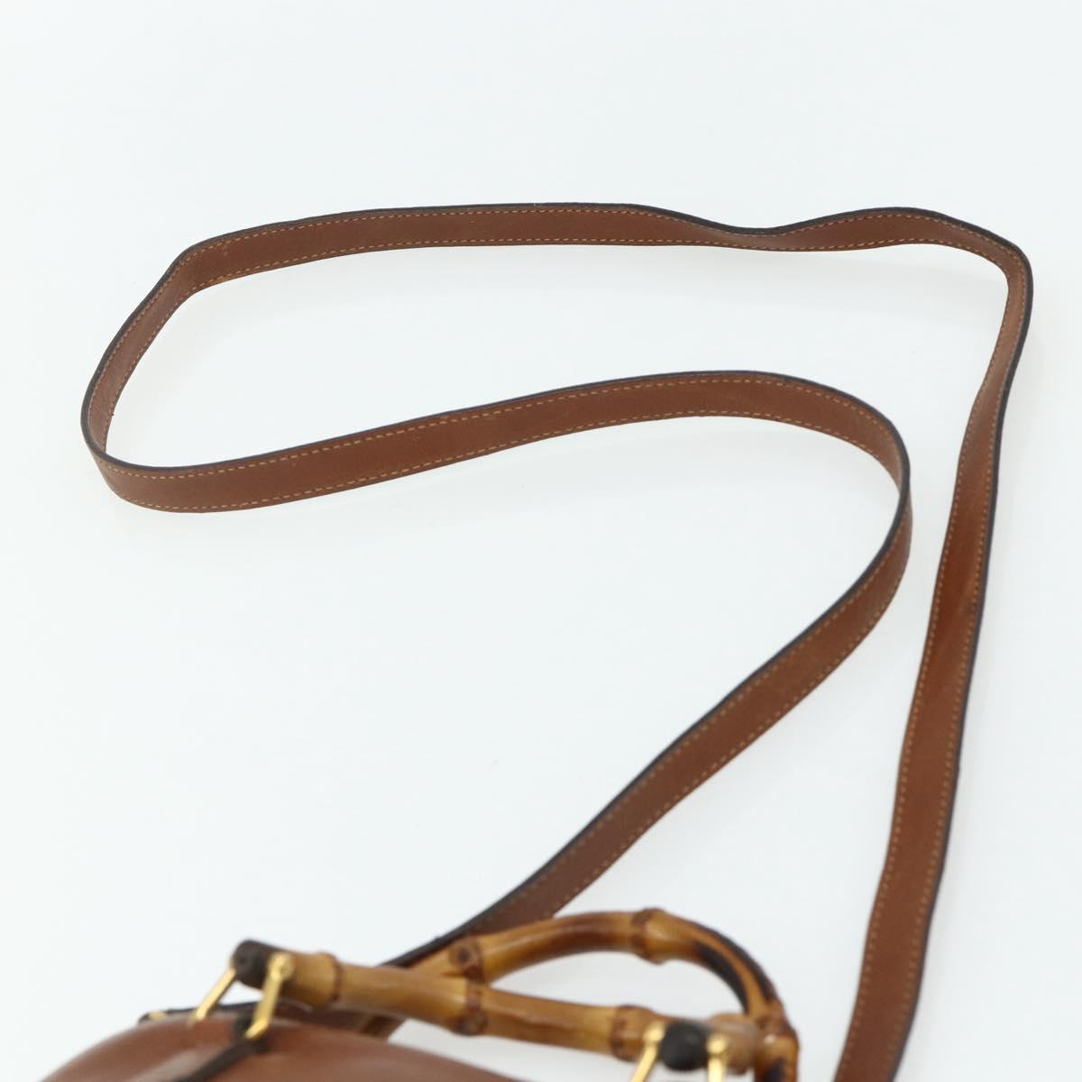 GUCCI Bamboo Hand Bag Leather 2way Brown Gold 007 1014 0231 Auth YKZ1296