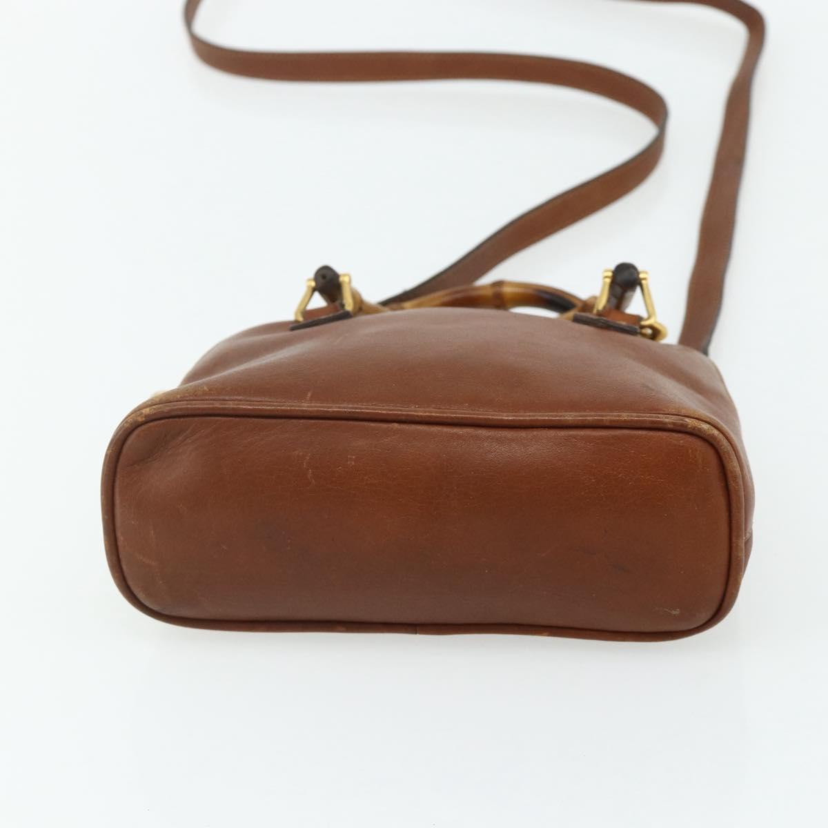 GUCCI Bamboo Hand Bag Leather 2way Brown Gold 007 1014 0231 Auth YKZ1296