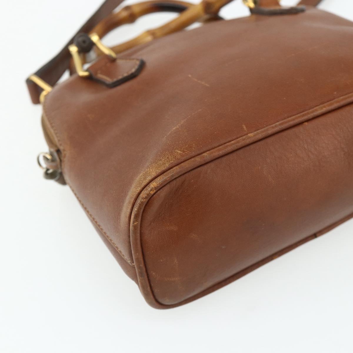 GUCCI Bamboo Hand Bag Leather 2way Brown Gold 007 1014 0231 Auth YKZ1296