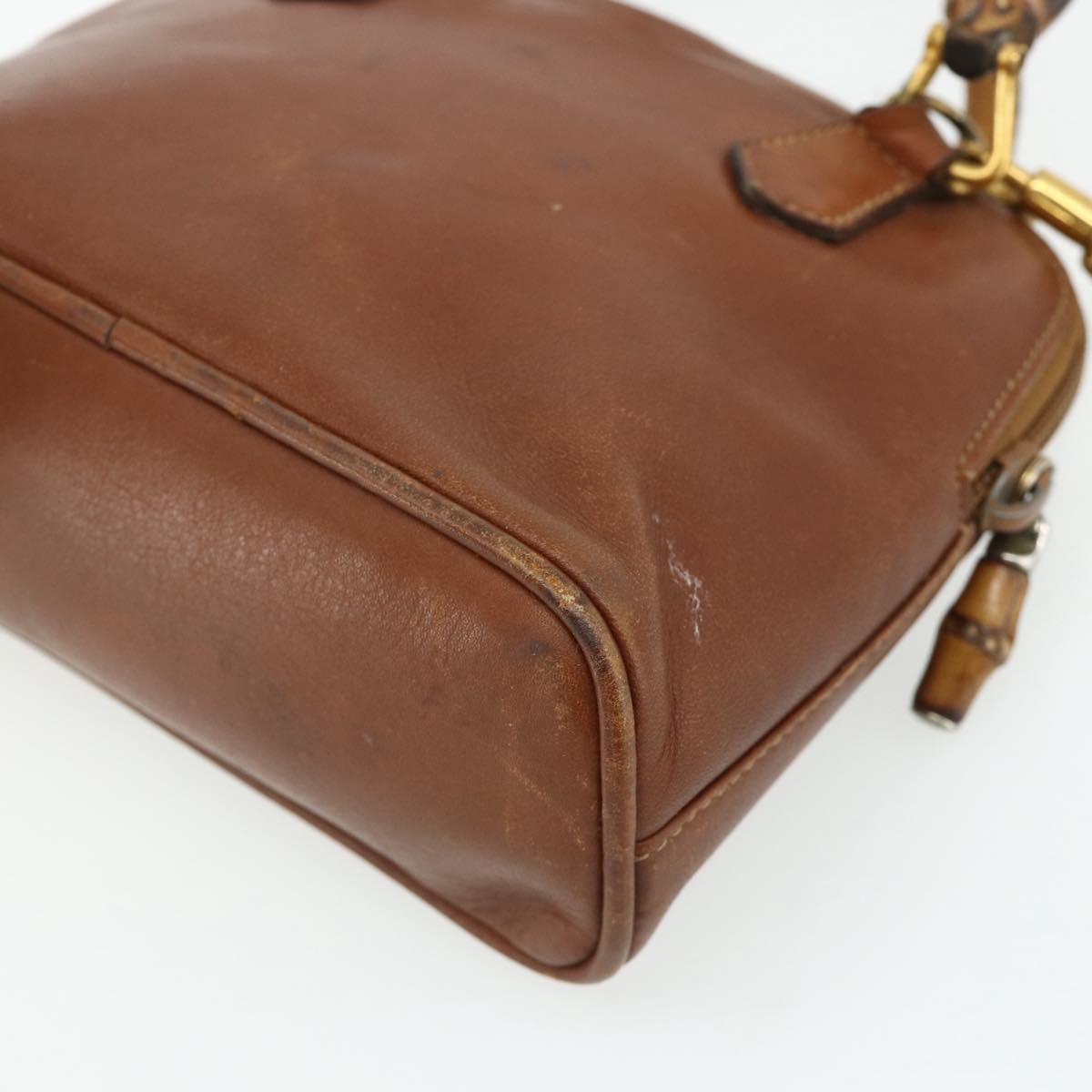 GUCCI Bamboo Hand Bag Leather 2way Brown Gold 007 1014 0231 Auth YKZ1296