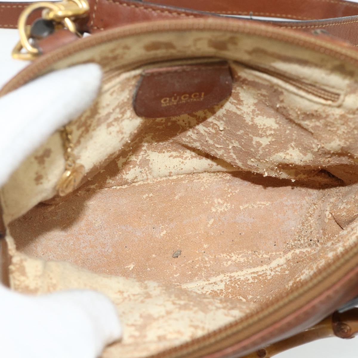 GUCCI Bamboo Hand Bag Leather 2way Brown Gold 007 1014 0231 Auth YKZ1296