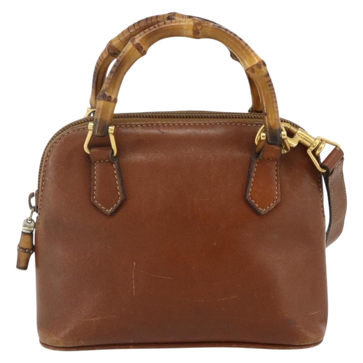 GUCCI Bamboo Hand Bag Leather 2way Brown Gold 007 1014 0231 Auth YKZ1296