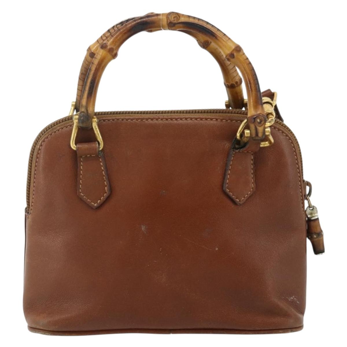 GUCCI Bamboo Hand Bag Leather 2way Brown Gold 007 1014 0231 Auth YKZ1296