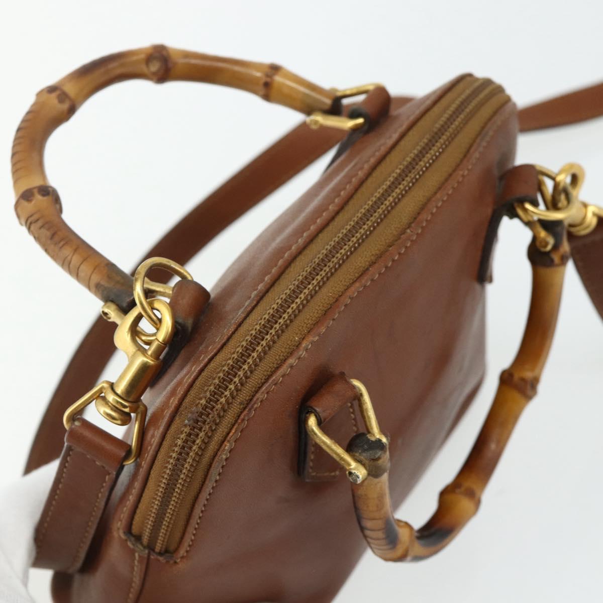 GUCCI Bamboo Hand Bag Leather 2way Brown Gold 007 1014 0231 Auth YKZ1296