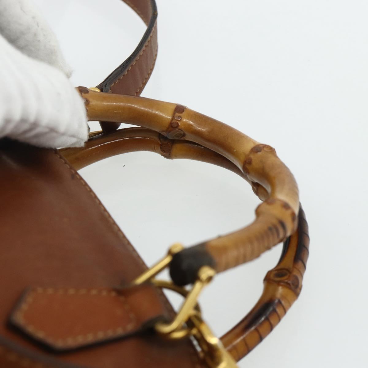 GUCCI Bamboo Hand Bag Leather 2way Brown Gold 007 1014 0231 Auth YKZ1296