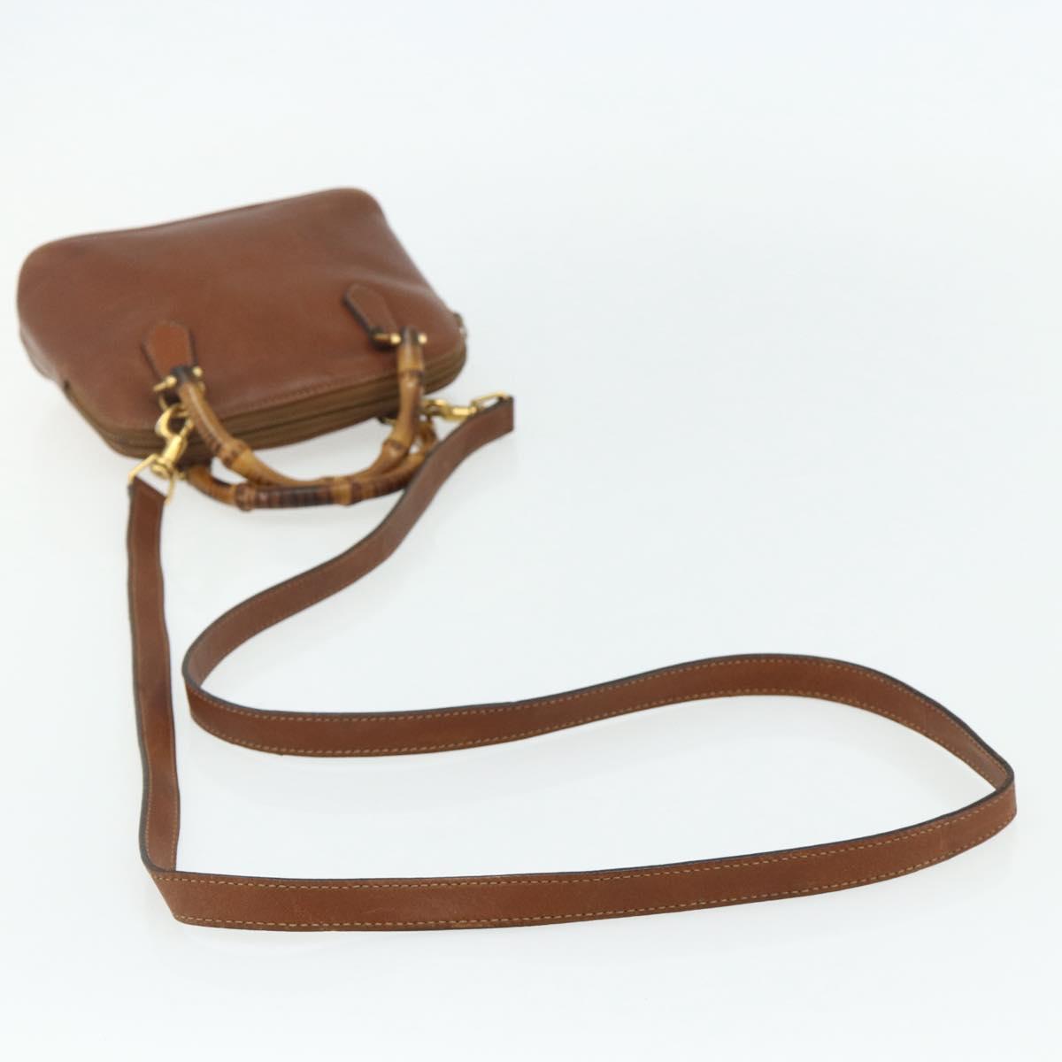 GUCCI Bamboo Hand Bag Leather 2way Brown Gold 007 1014 0231 Auth YKZ1296
