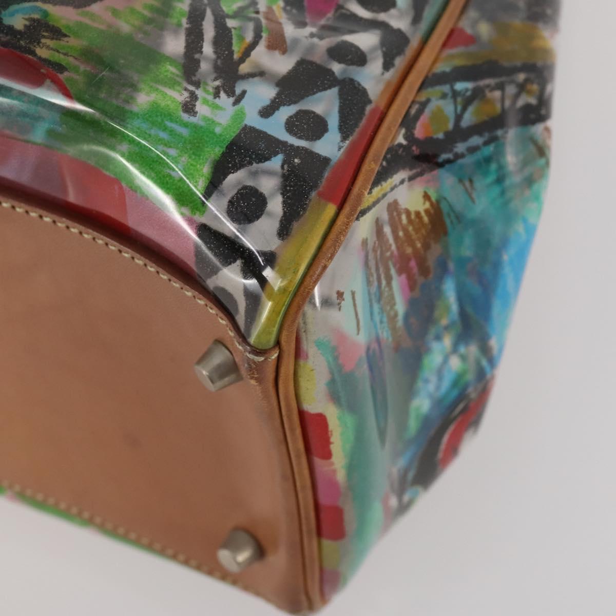 PRADA Hand Bag Vinyl Multicolor Silver Auth YKZ1299A