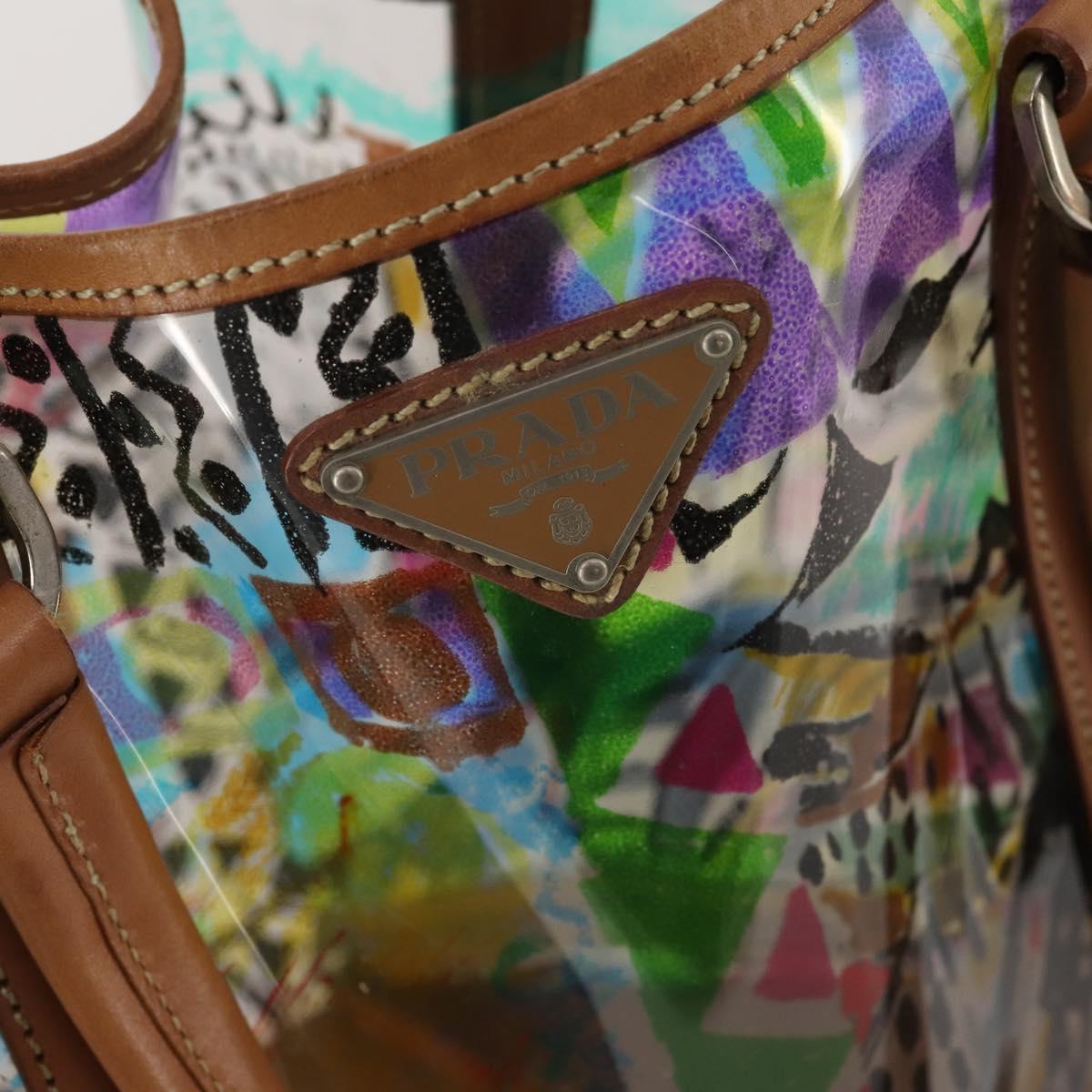 PRADA Hand Bag Vinyl Multicolor Silver Auth YKZ1299A