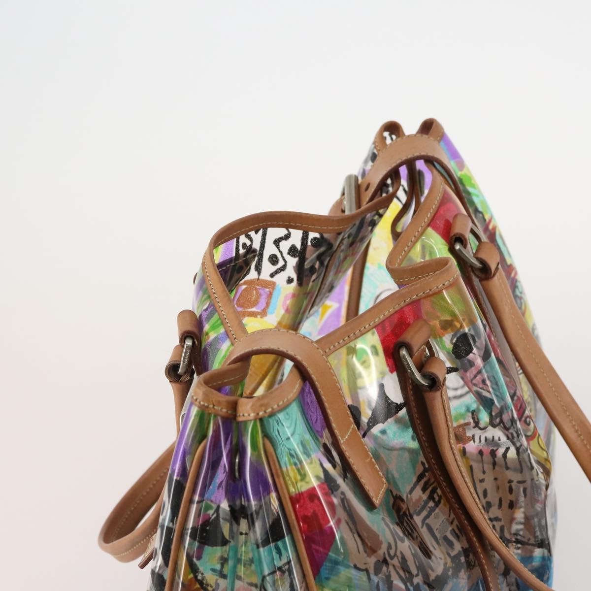 PRADA Hand Bag Vinyl Multicolor Silver Auth YKZ1299A