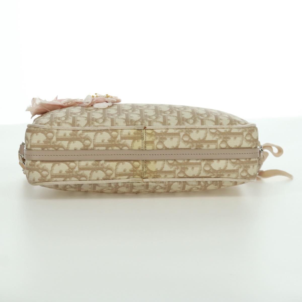 Christian Dior Trotter Canvas Girly Bag PVC Leather Beige Silver Auth YKZ130SAV