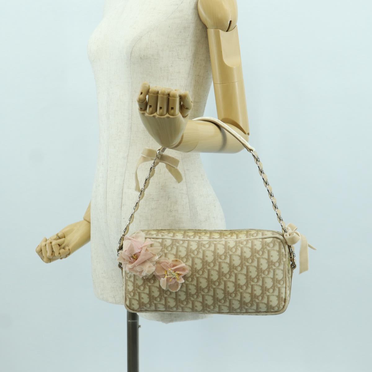 Christian Dior Trotter Canvas Girly Bag PVC Leather Beige Silver Auth YKZ130SAV