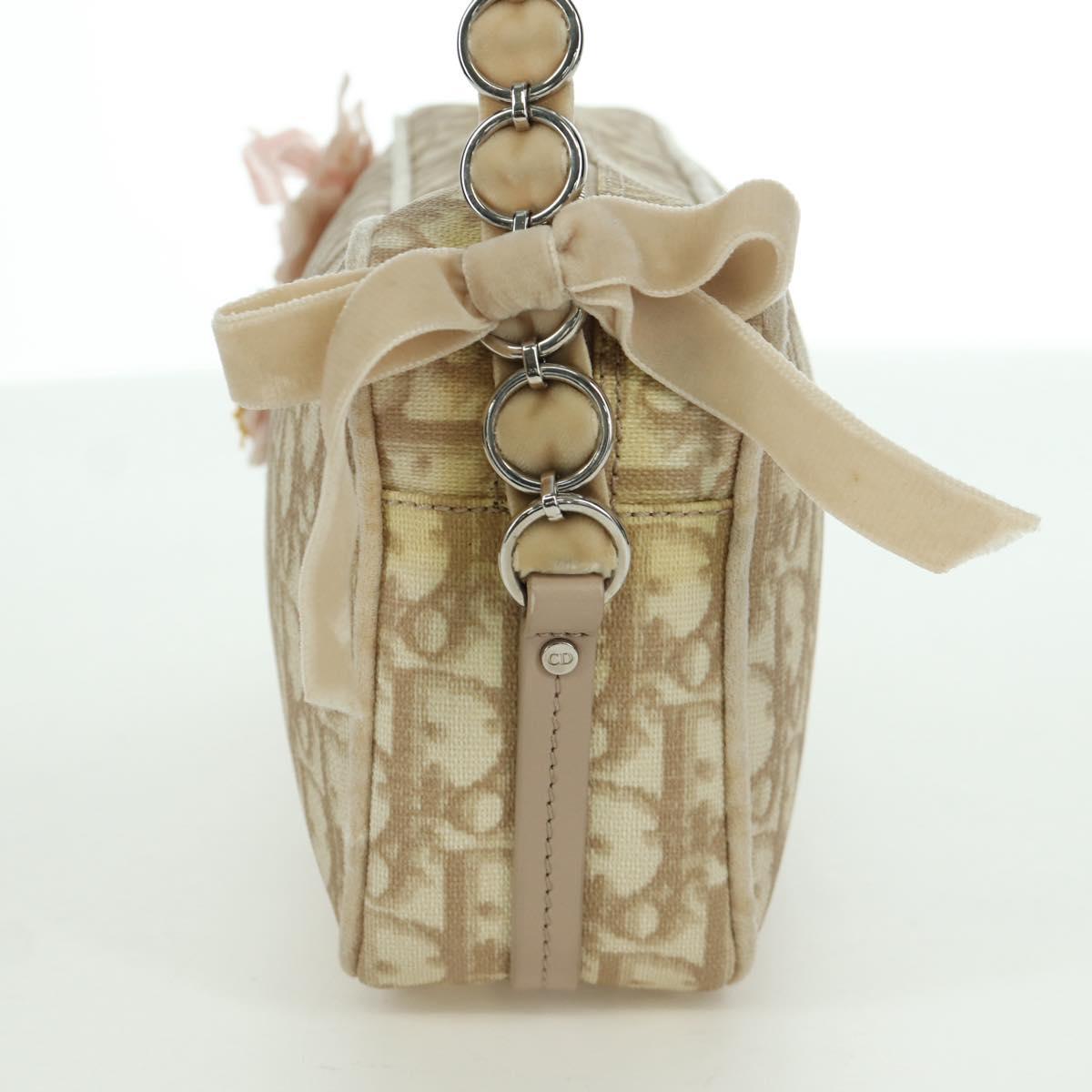 Christian Dior Trotter Canvas Girly Bag PVC Leather Beige Silver Auth YKZ130SAV