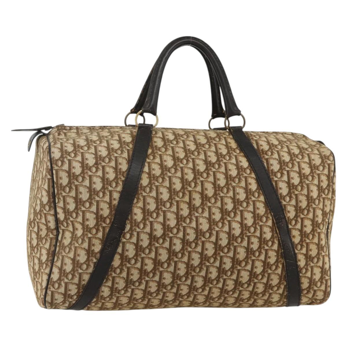 Christian Dior Trotter Canvas Boston Bag Beige Gold Auth YKZ1310
