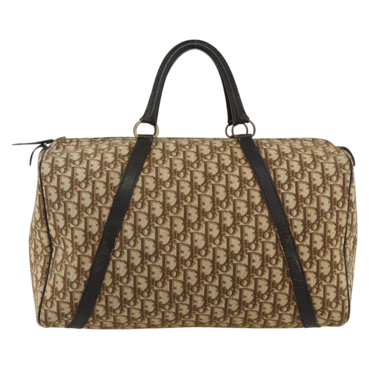 Christian Dior Trotter Canvas Boston Bag Beige Gold Auth YKZ1310