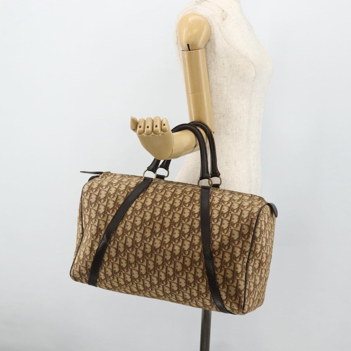 Christian Dior Trotter Canvas Boston Bag Beige Gold Auth YKZ1310