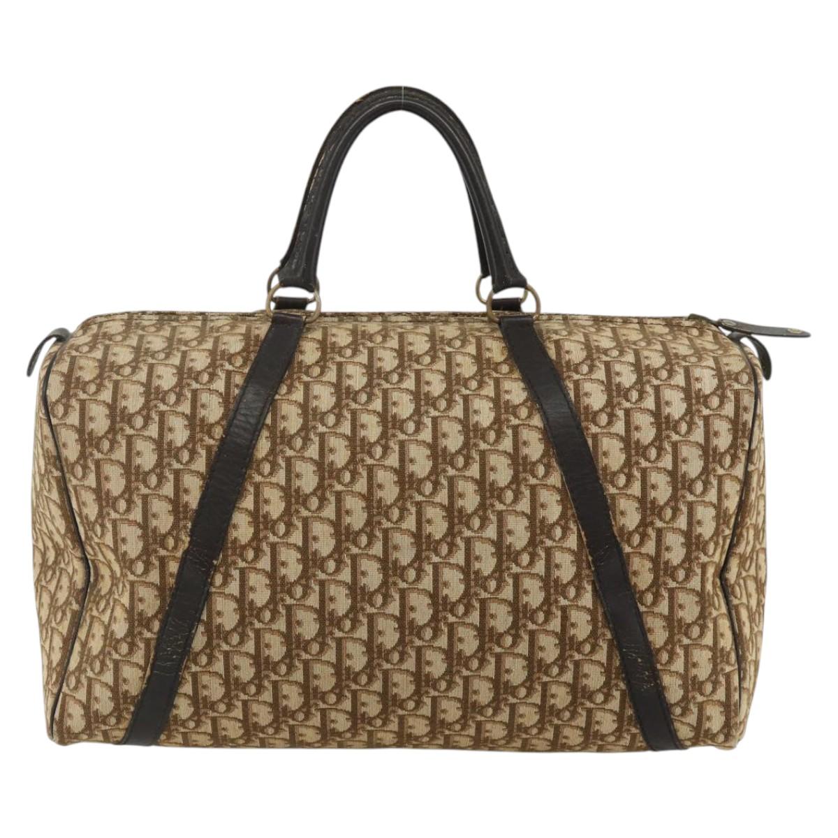 Christian Dior Trotter Canvas Boston Bag Beige Gold Auth YKZ1310