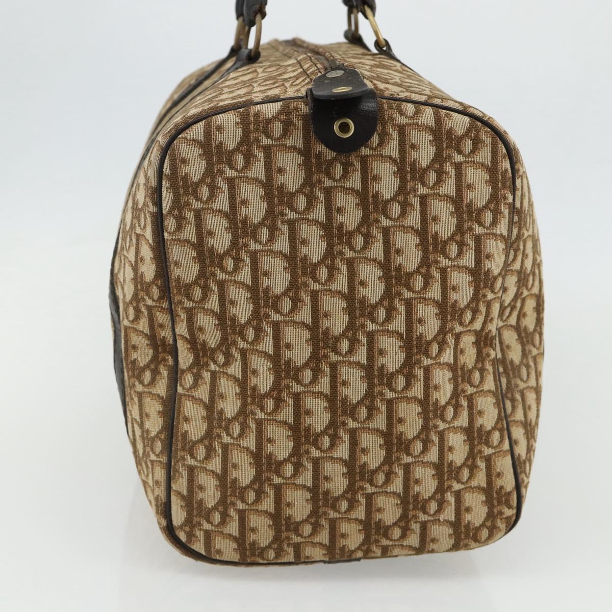 Christian Dior Trotter Canvas Boston Bag Beige Gold Auth YKZ1310