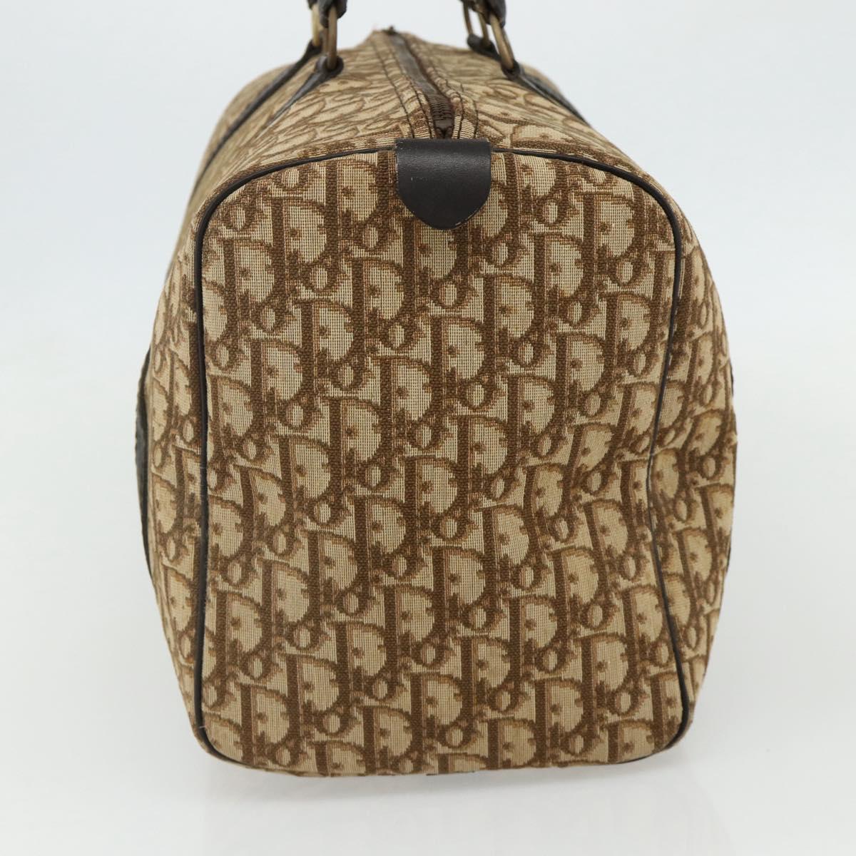 Christian Dior Trotter Canvas Boston Bag Beige Gold Auth YKZ1310
