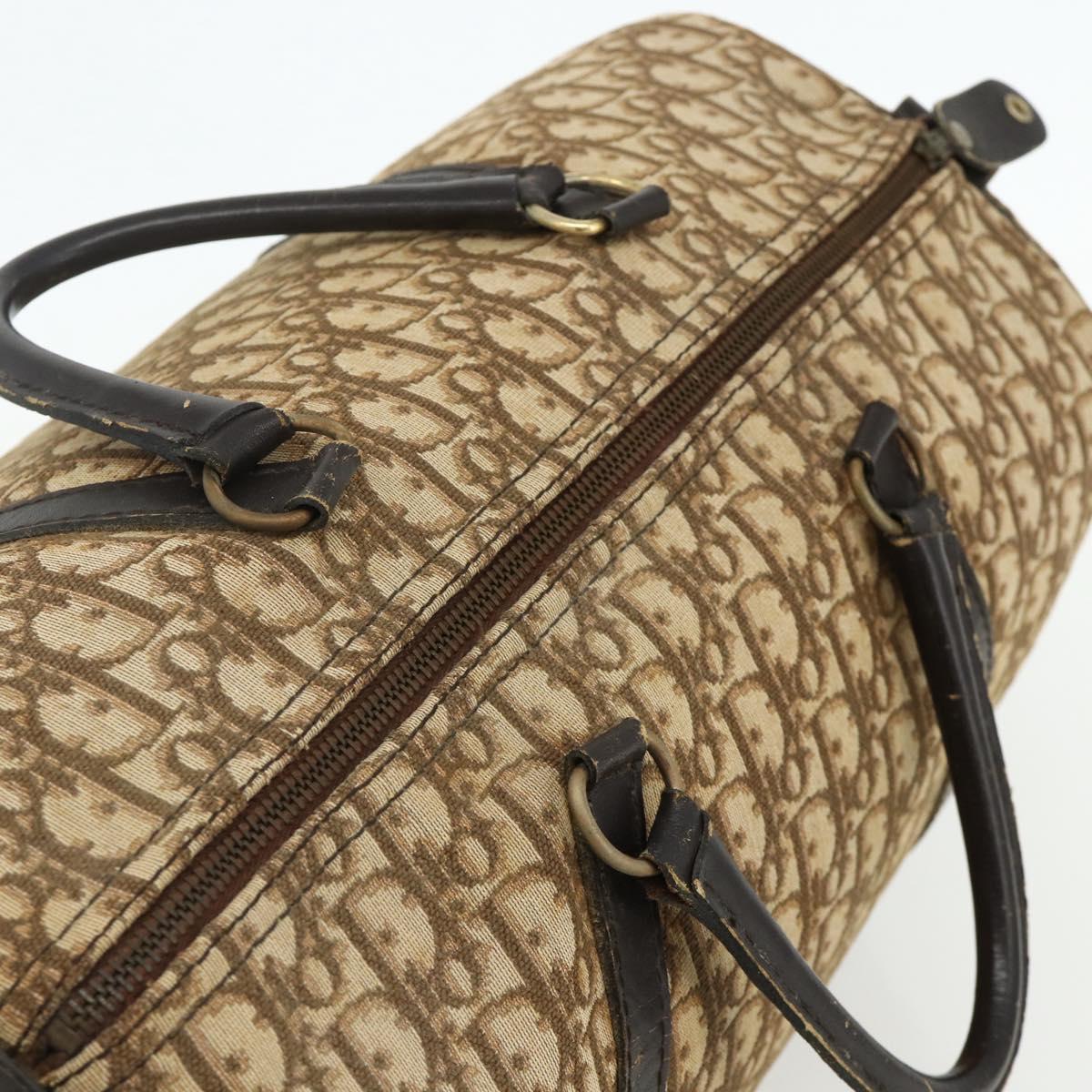 Christian Dior Trotter Canvas Boston Bag Beige Gold Auth YKZ1310