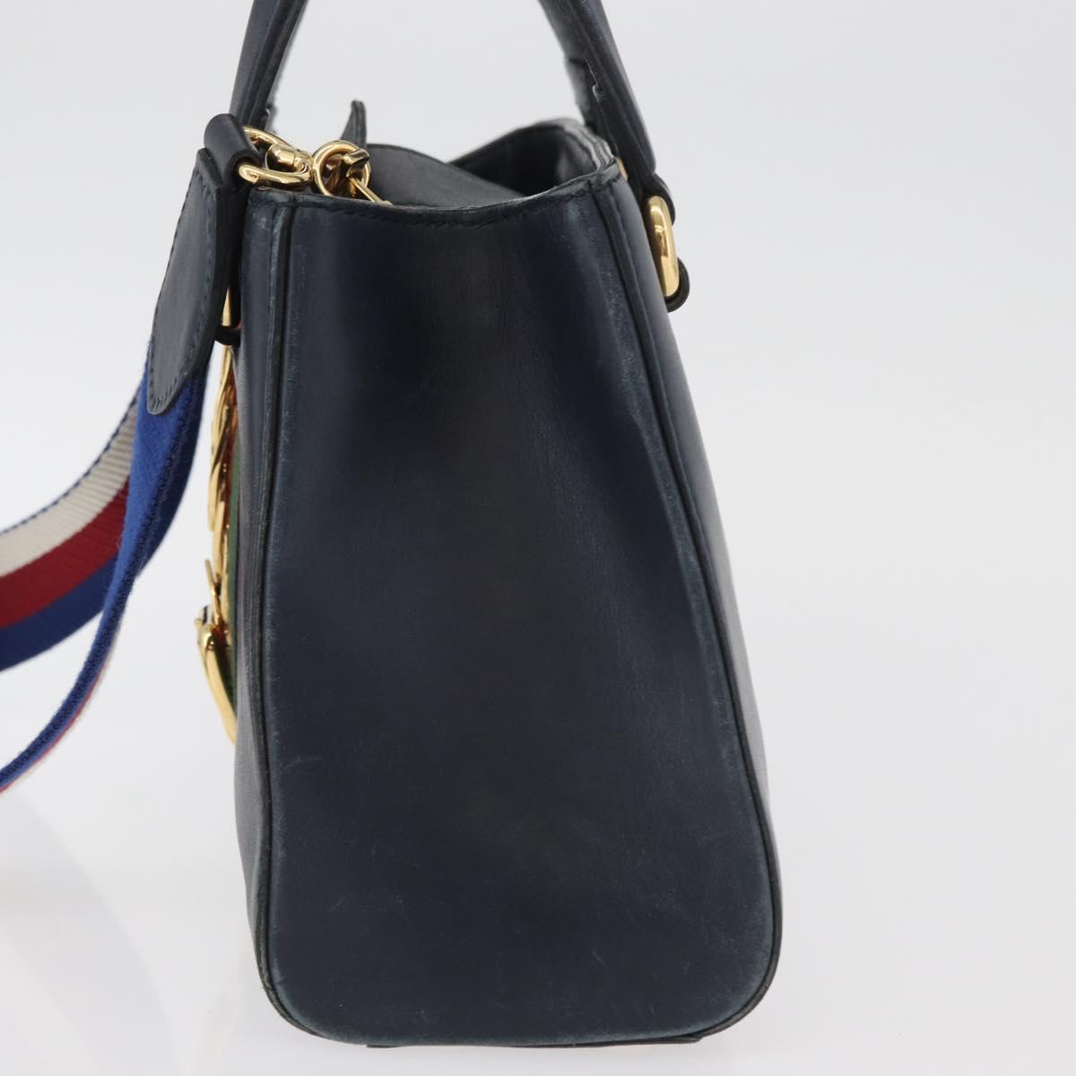 GUCCI Silvi Hand Bag Leather 2way Navy Gold 460381 Auth YKZ1323A