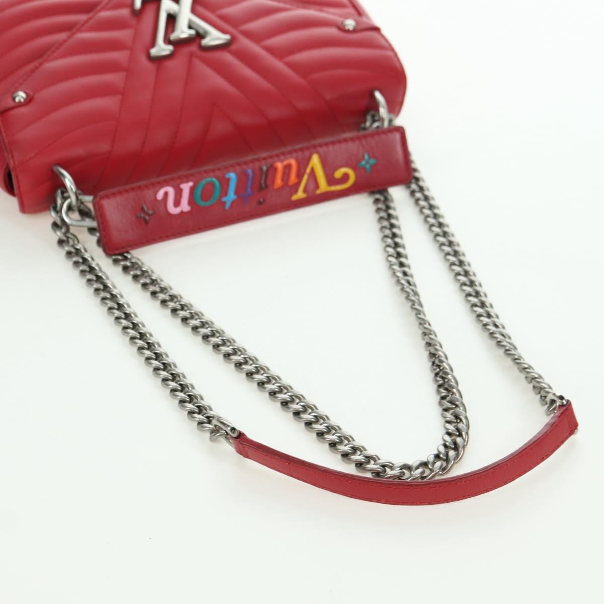 LOUIS VUITTON New Wave Chain Bag MM Leather 2way Red M51943 LV Auth YKZ1329A