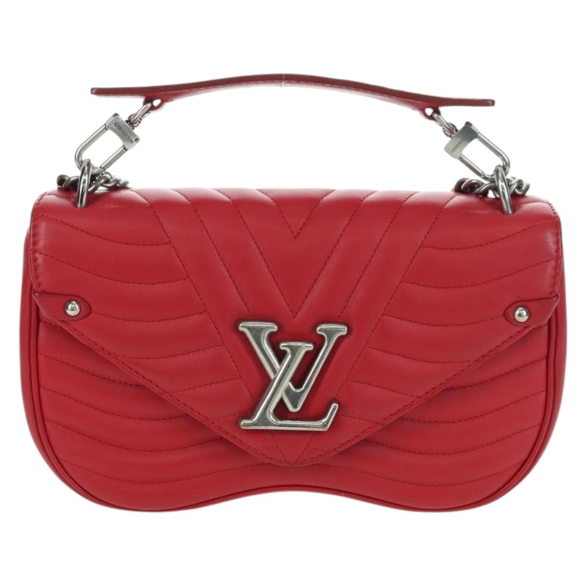 LOUIS VUITTON New Wave Chain Bag MM Leather 2way Red M51943 LV Auth YKZ1329A