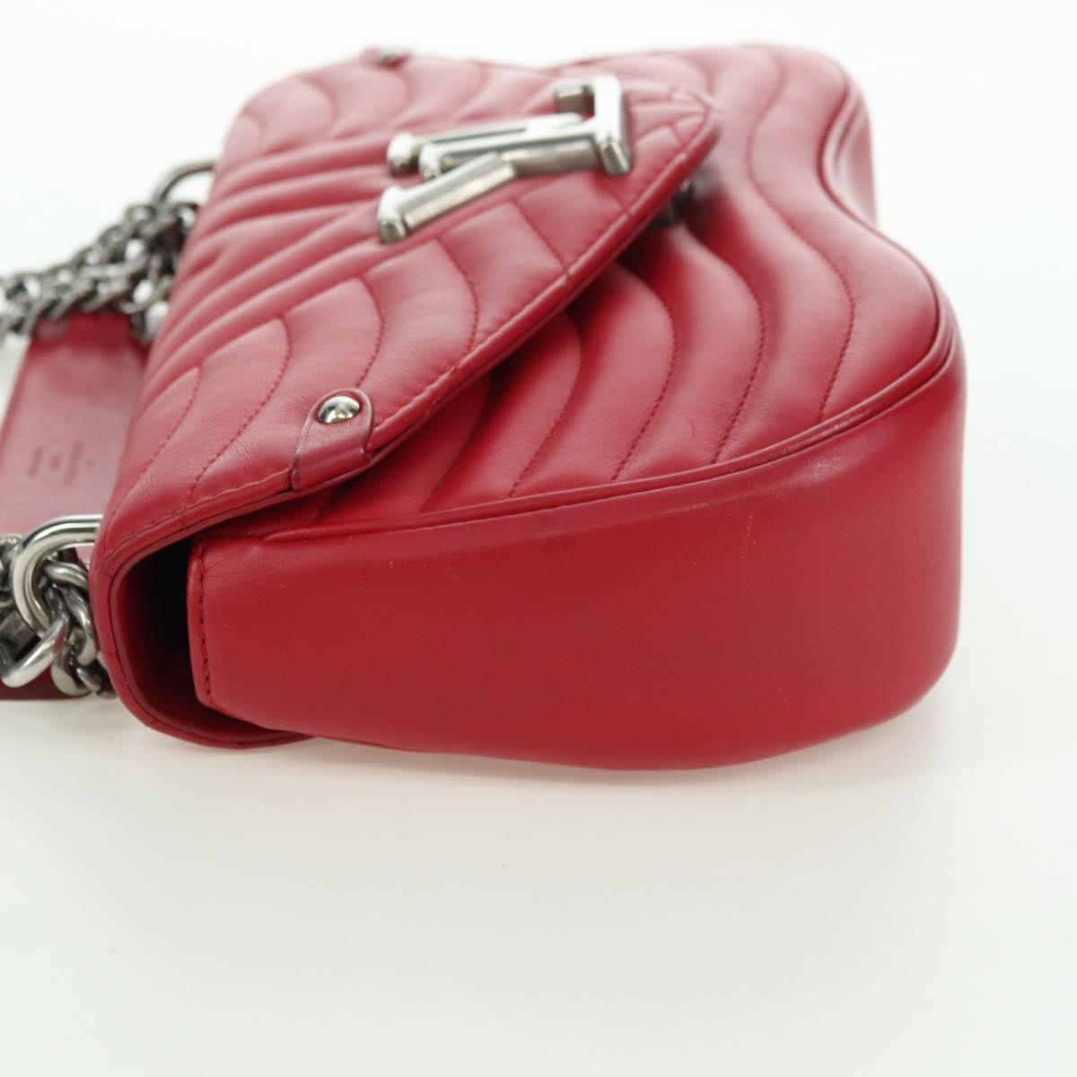 LOUIS VUITTON New Wave Chain Bag MM Leather 2way Red M51943 LV Auth YKZ1329A