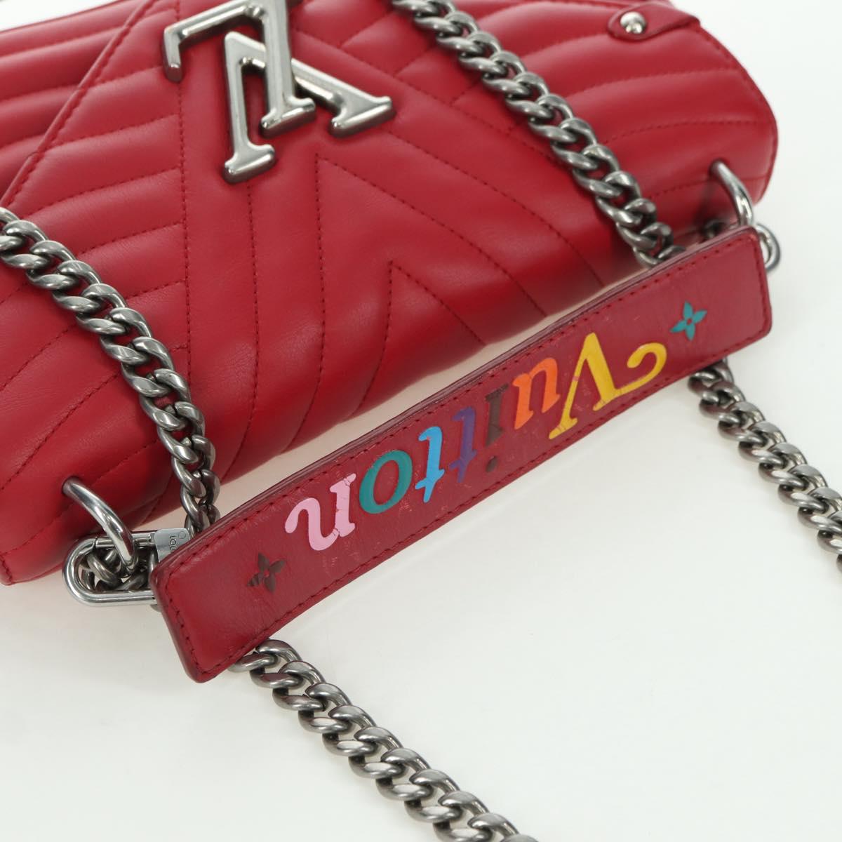 LOUIS VUITTON New Wave Chain Bag MM Leather 2way Red M51943 LV Auth YKZ1329A