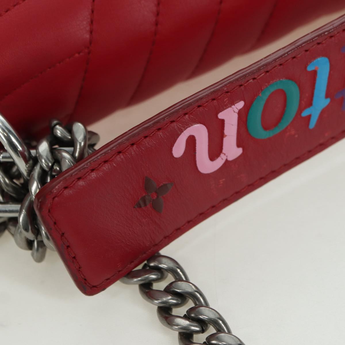 LOUIS VUITTON New Wave Chain Bag MM Leather 2way Red M51943 LV Auth YKZ1329A