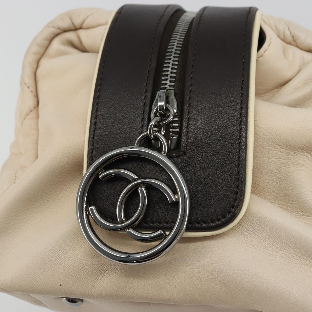 CHANEL Matelasse Boston Bag Lamb Skin Ivory Silver CC Auth YKZ1338A