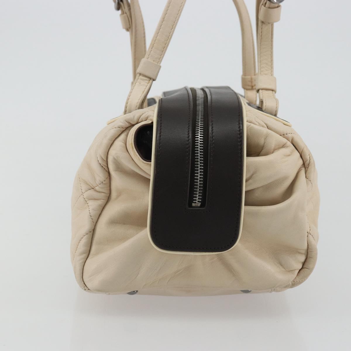 CHANEL Matelasse Boston Bag Lamb Skin Ivory Silver CC Auth YKZ1338A