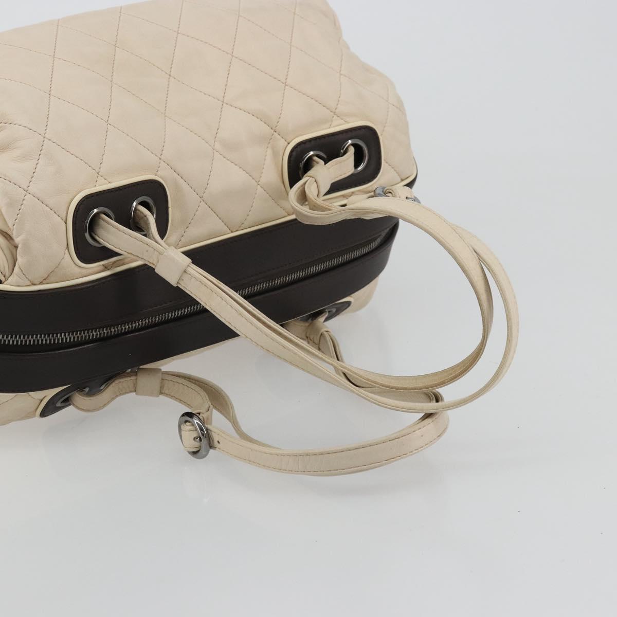 CHANEL Matelasse Boston Bag Lamb Skin Ivory Silver CC Auth YKZ1338A