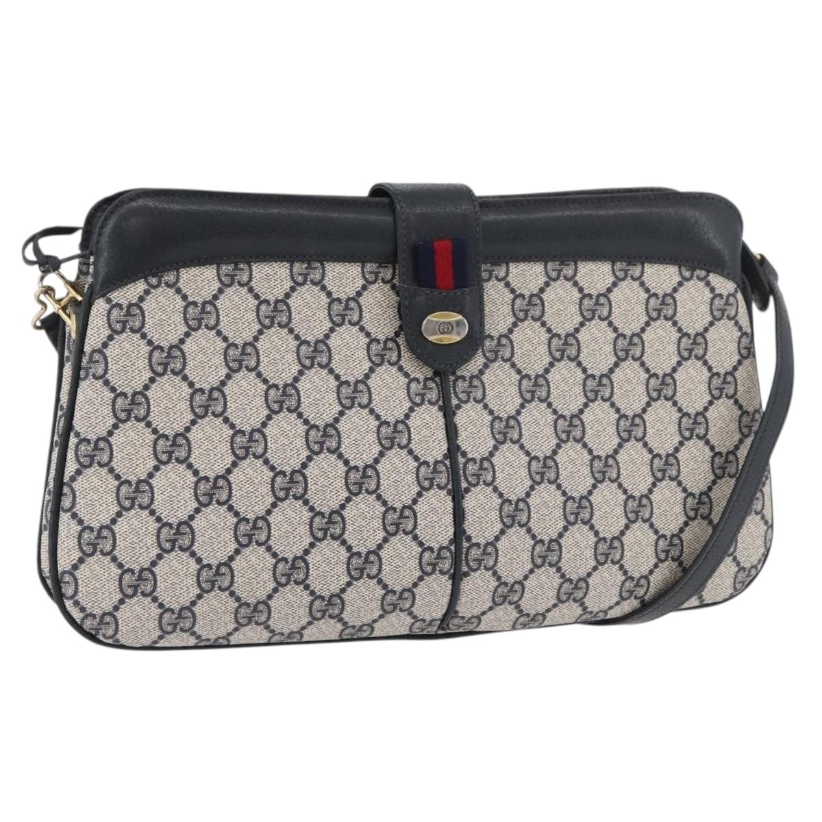 GUCCI GG Supreme Sherry Line Shoulder Bag PVC Navy Gold 904 02 043 Auth YKZ1345
