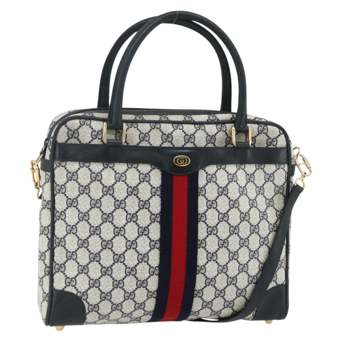 GUCCI GG Supreme Sherry Line Hand Bag PVC 2way Navy Gold 904 02 015 Auth YKZ1353