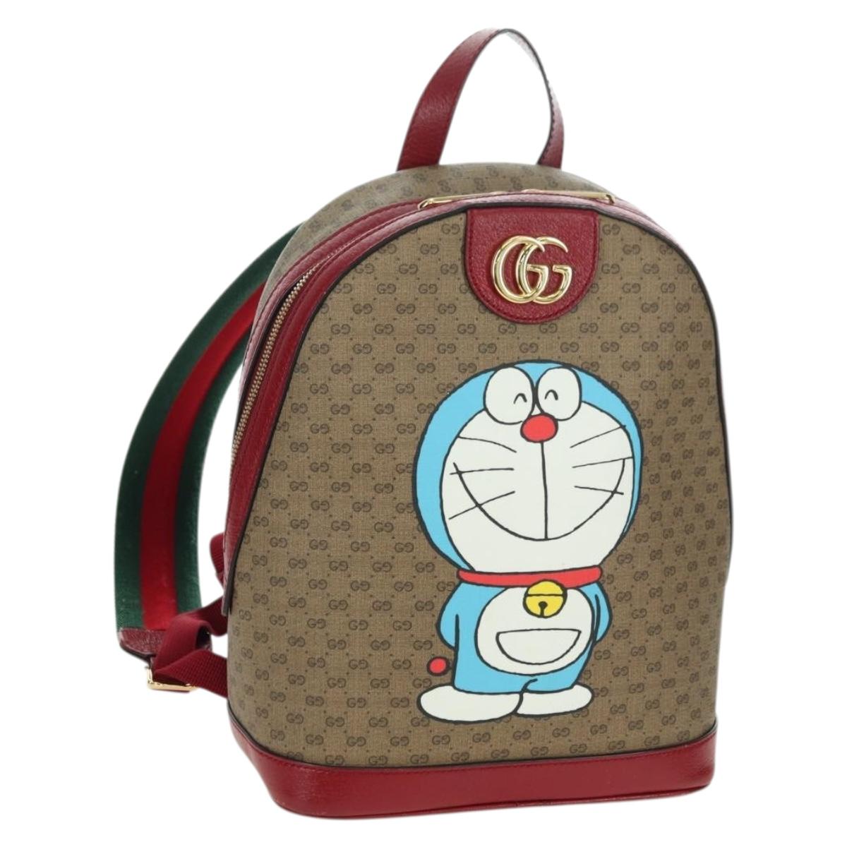 GUCCI Micro GG Supreme Doraemon Backpack PVC Beige Gold 647816 Auth YKZ1360M