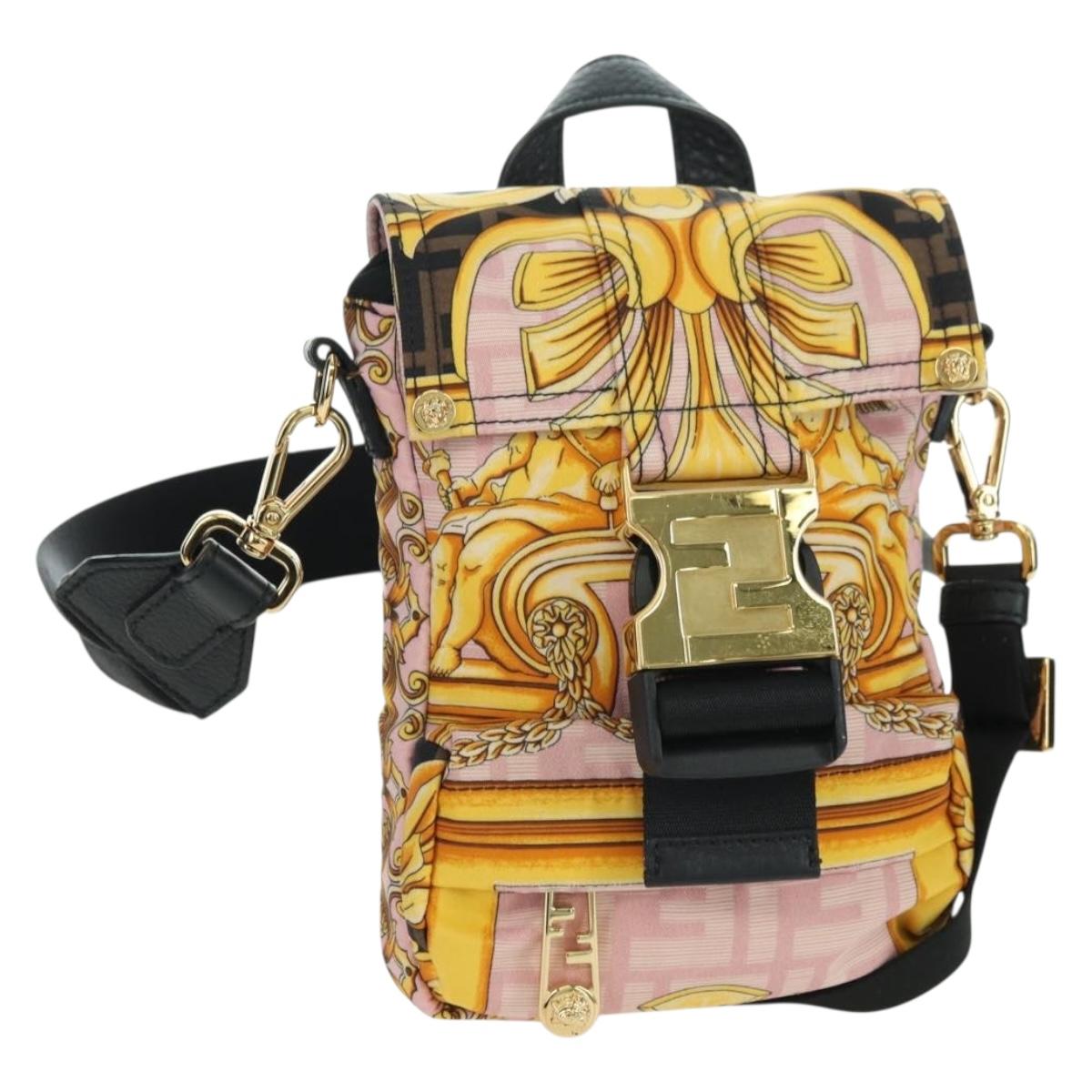 FENDI Zucca Canvas FENDACE Bag VERSACE Collaboration Pink Auth YKZ1364M