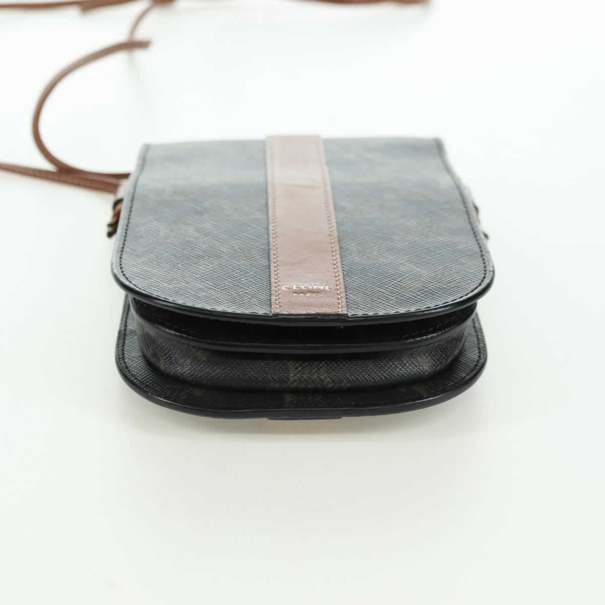 CELINE Macadam Canvas Shoulder Pouch PVC Black Auth YKZ1389M